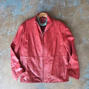 Vintage 90s Y2K Red Leather Jacket Plus Size 2X Full Zip Gallery Lamb Soft